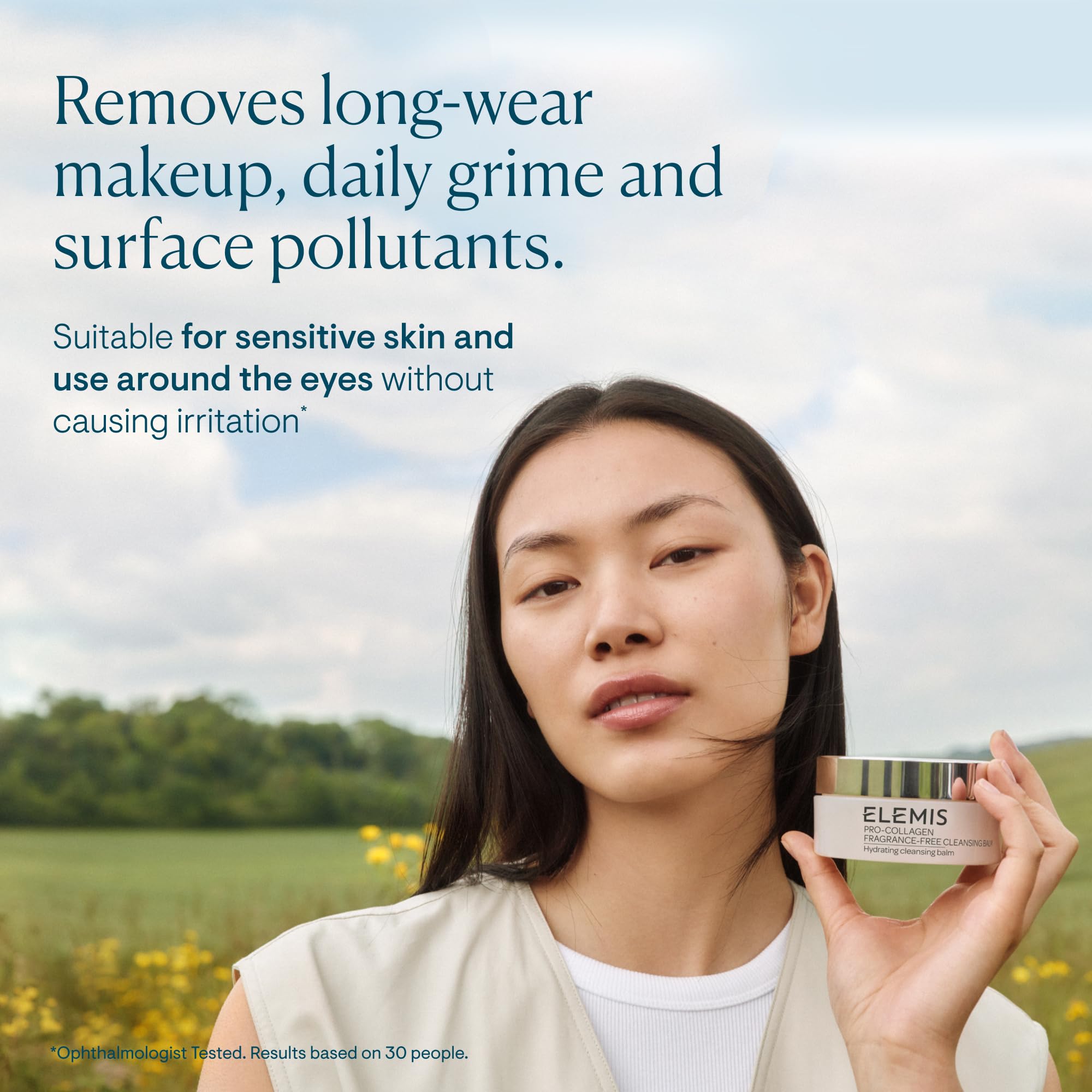 ELEMIS balm warmed in palm demonstrating easy application and quick melting benefit