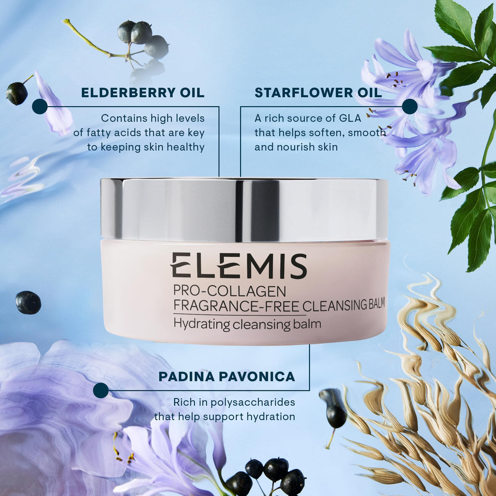 ELEMIS ingredient still life with elderberry and starflower highlighting natural oils benefit