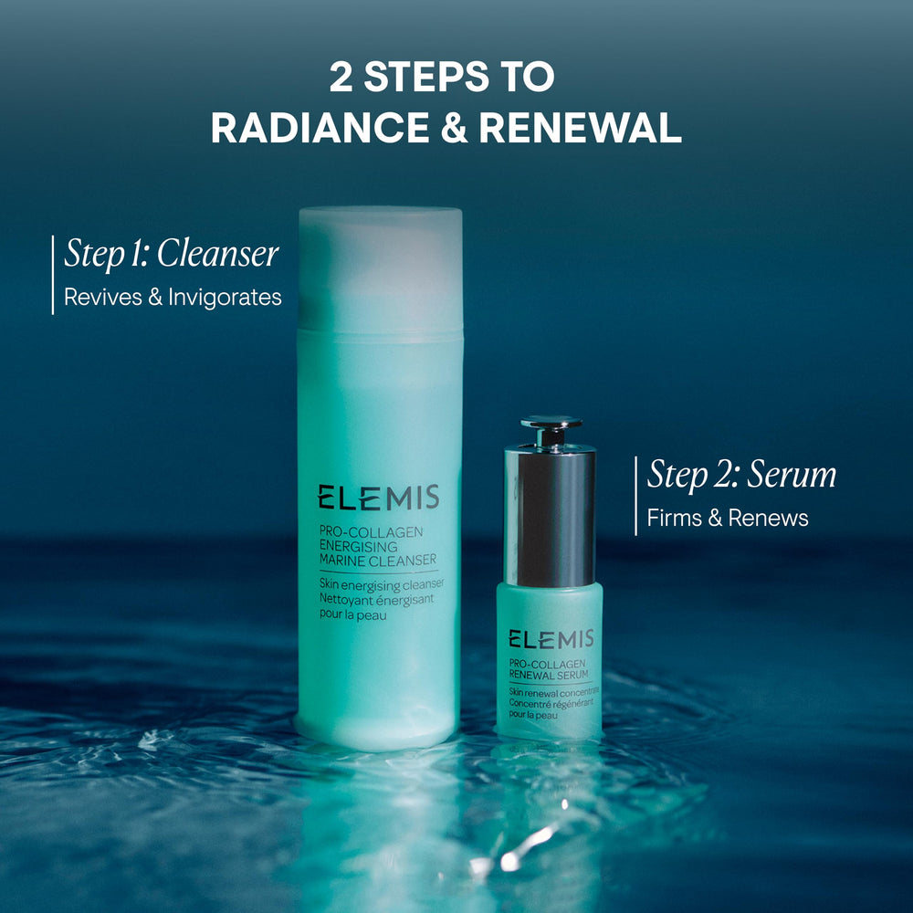ELEMIS bottle beside ruler to illustrate 15ml travel-friendly size benefit