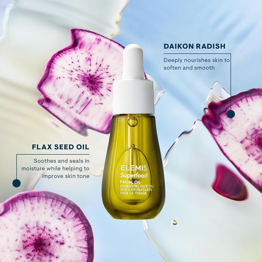 ELEMIS 15ml bottle beside cap to show compact travel-friendly benefit