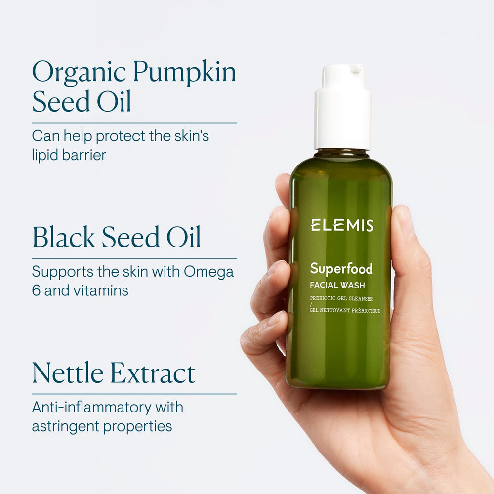 ELEMIS back label close-up showing ingredient list and transparency benefit