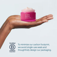 ELEMIS jar beside travel bag showing portability and routine-ready benefit