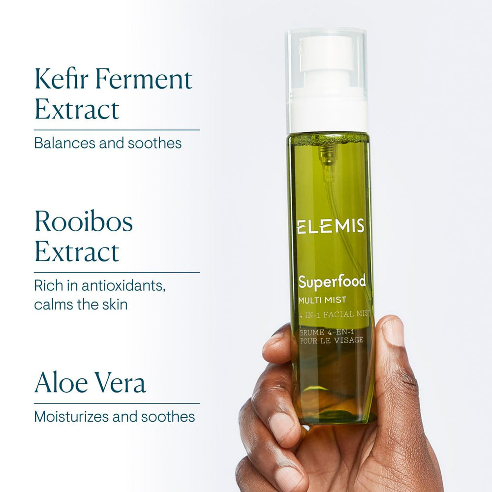ELEMIS bottle on bathroom shelf in lifestyle scene promoting daily routine simplicity