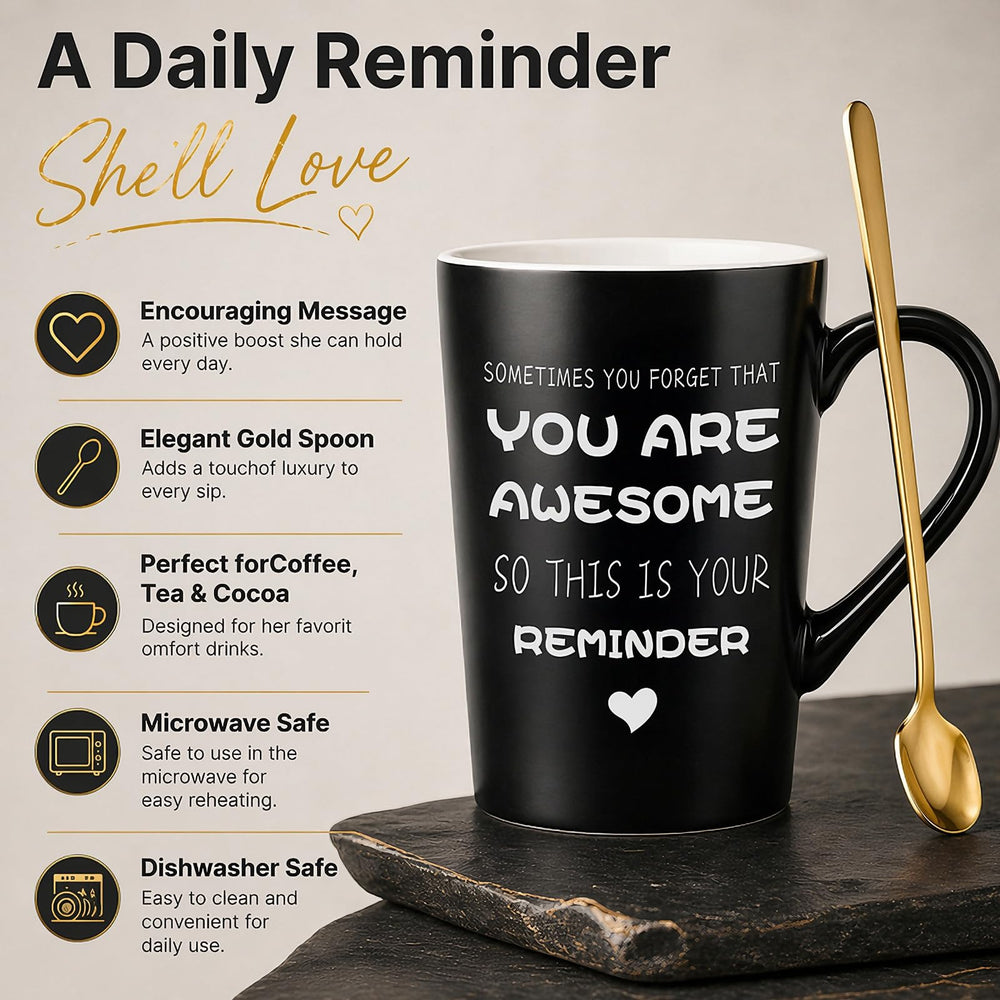 Eletorot mug closeup with 'YOU ARE AWESOME' text offering daily encouragement