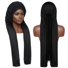 ElevateTech bonnet containing long braids demonstrating bulk capacity