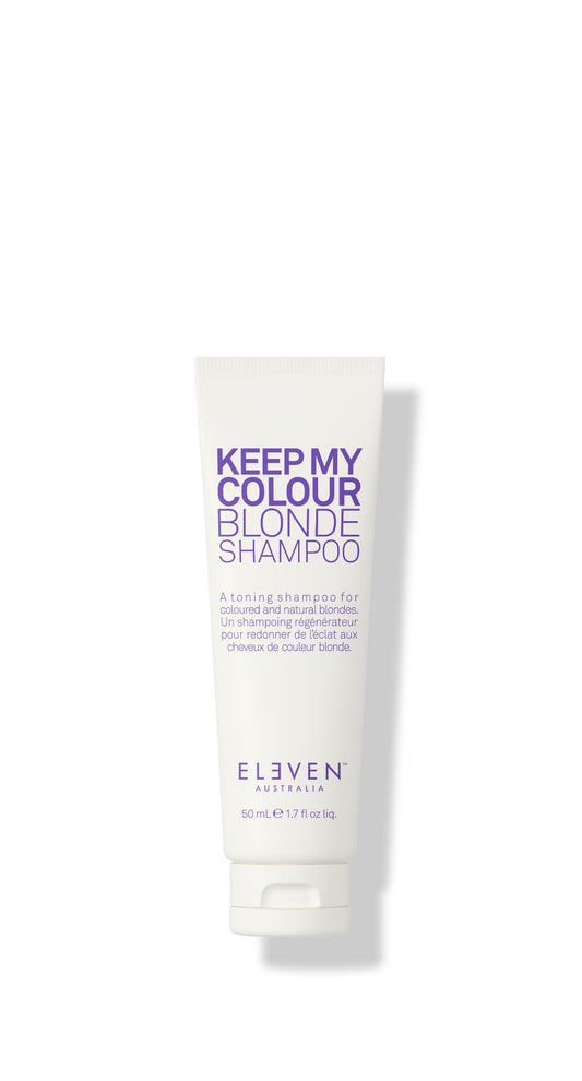 ELEVEN AUSTRALIA front bottle view showing compact purple-toning shampoo for brassiness