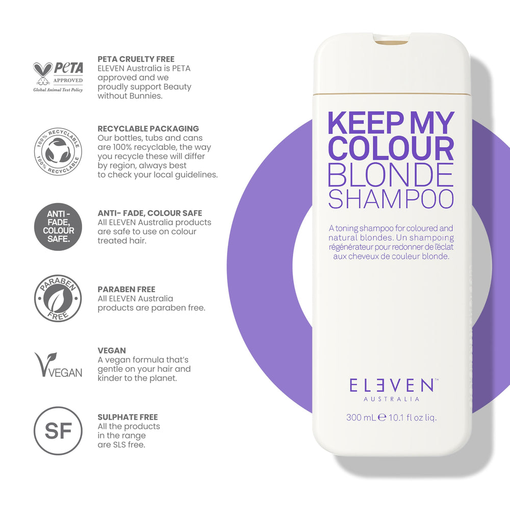 ELEVEN AUSTRALIA applying shampoo to blonde hair to neutralize warmth and refresh tone