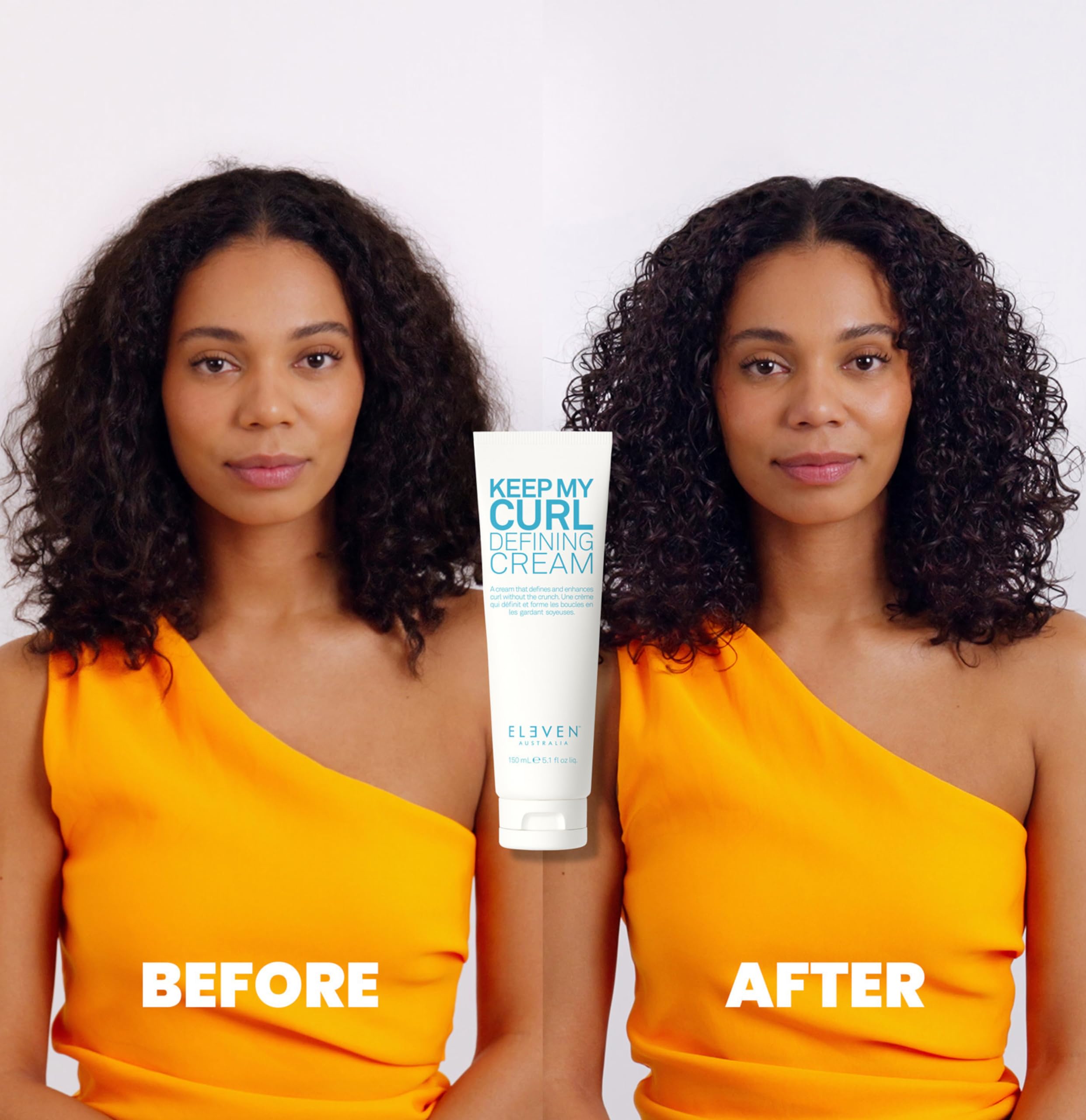 ELEVEN AUSTRALIA product being scrunched into wavy hair, demonstrates defined frizz-free waves