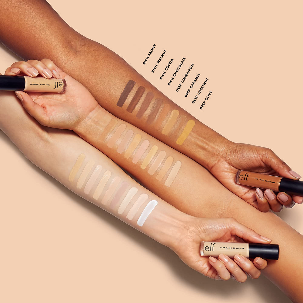 e.l.f. concealer applied under-eye demonstrating brightening and crease resistance