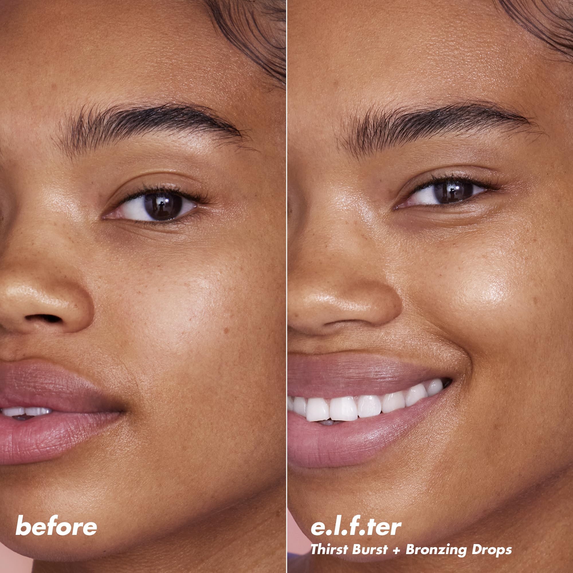 e.l.f. applying drops to cheek for instant glow and natural warmth