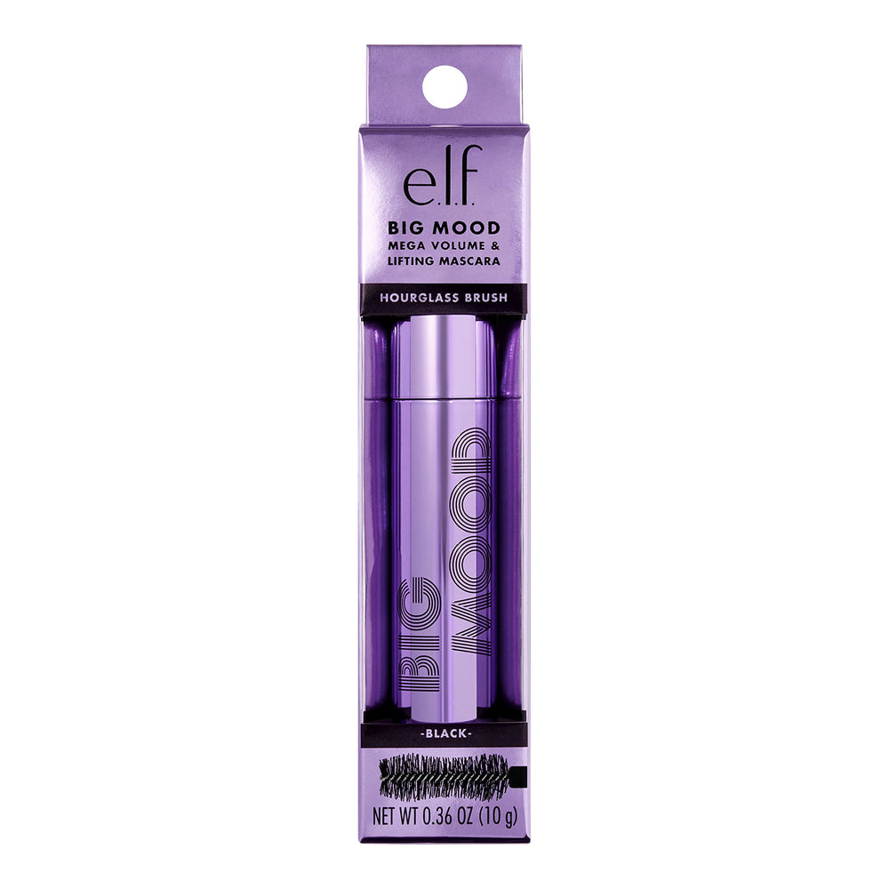 e.l.f. mascara beside a credit card showing 0.30 fl oz size for travel convenience