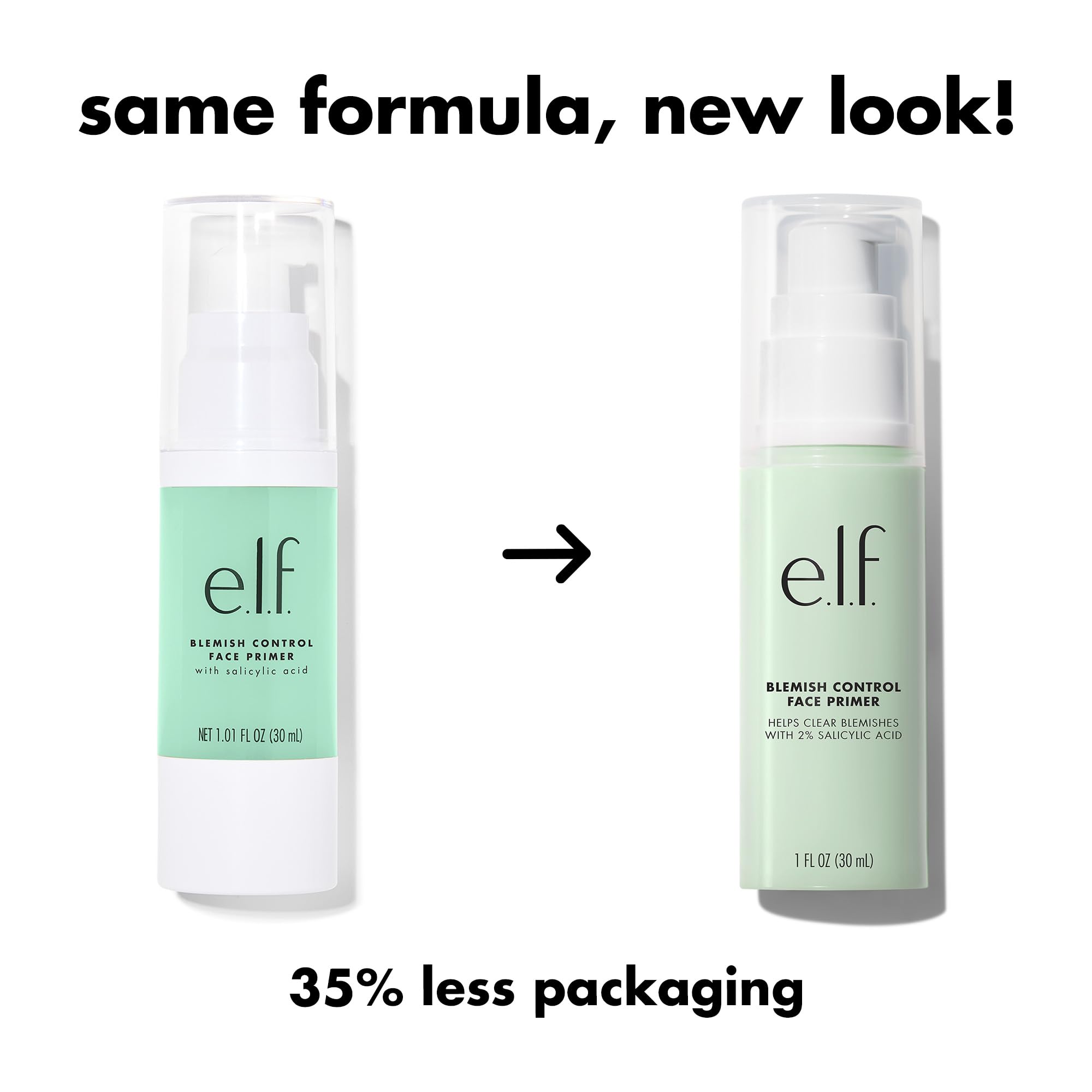 e.l.f. primer ingredient label highlighting Salicylic Acid and Tea Tree Oil benefits