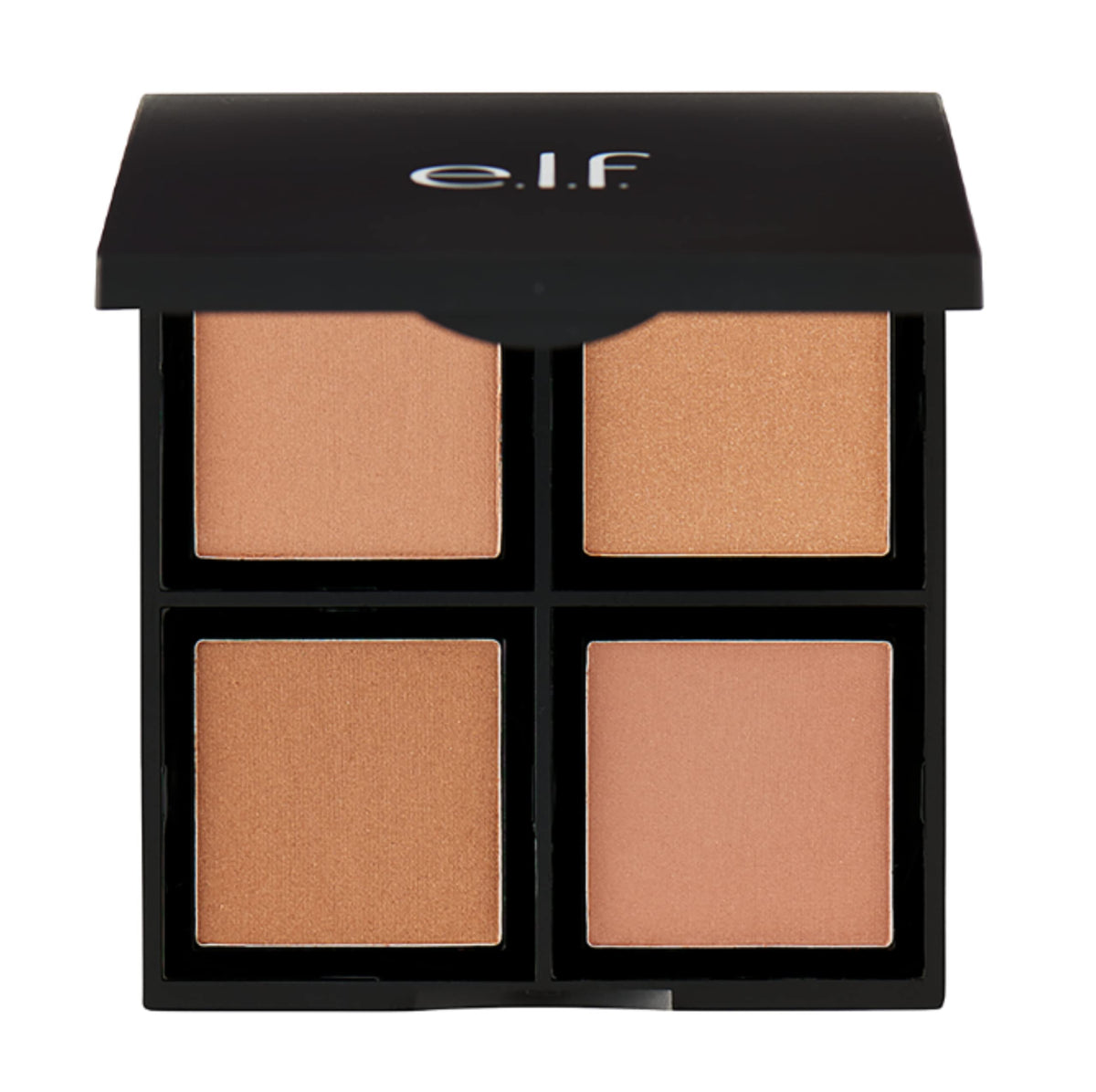 e.l.f. full palette front view showing three bronzer shades and compact mirror for versatile warmth