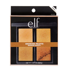 e.l.f. palette in makeup routine on vanity with brush demonstrating quick sculpting and glow