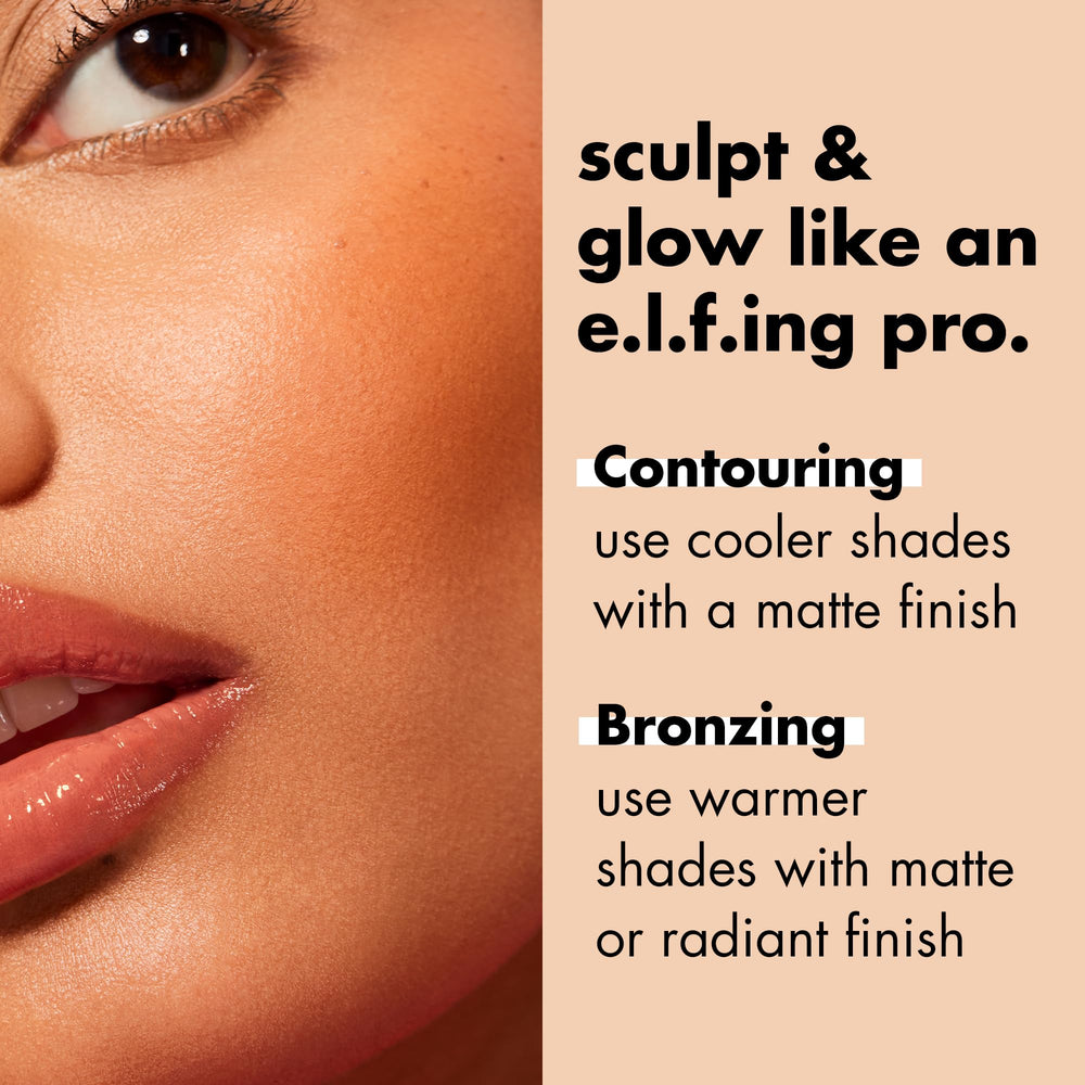 e.l.f. compact next to a brush to show size and portability for on-the-go touch-ups