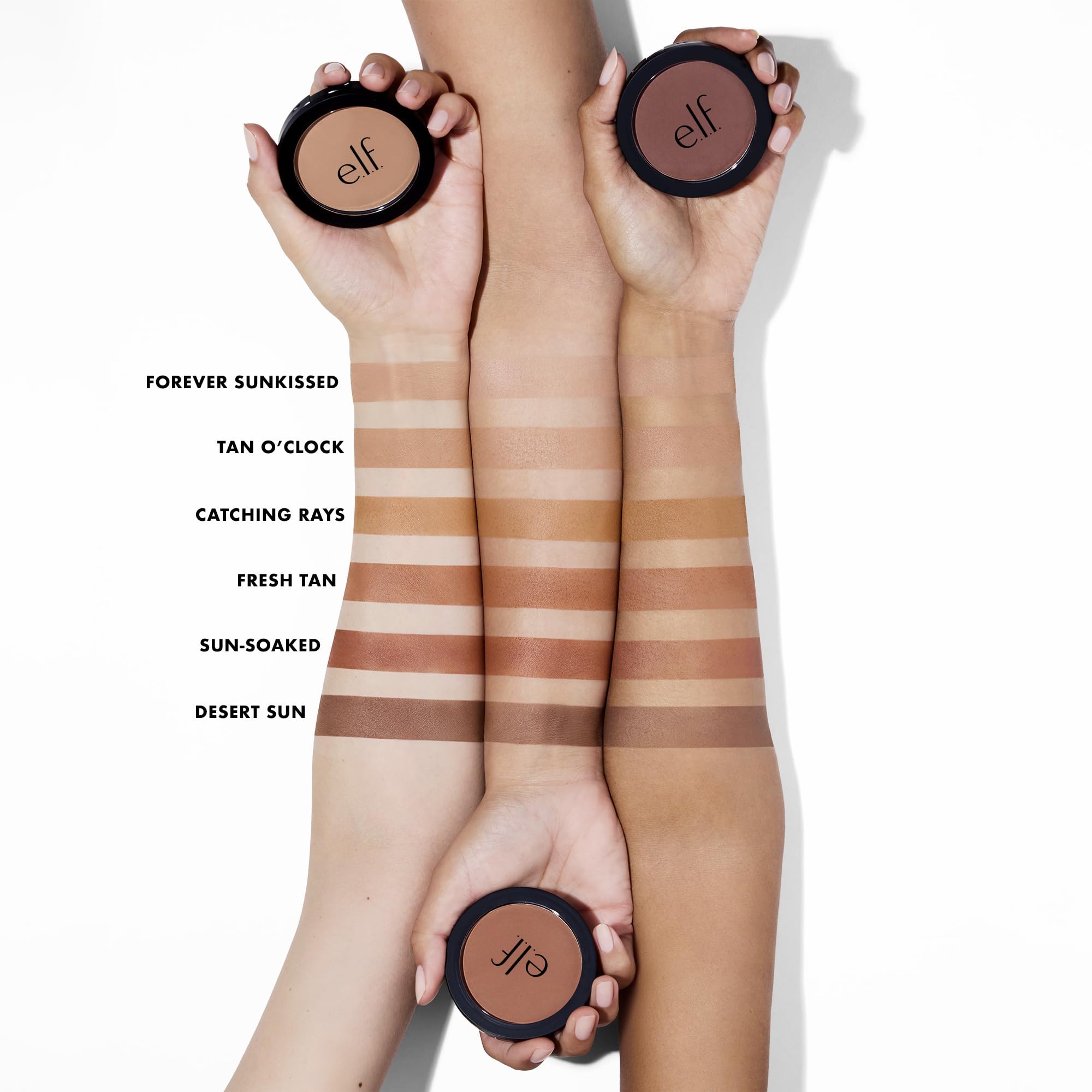 e.l.f. swatch of Tan O' Clock on arm showing buildable warmth and natural color payoff