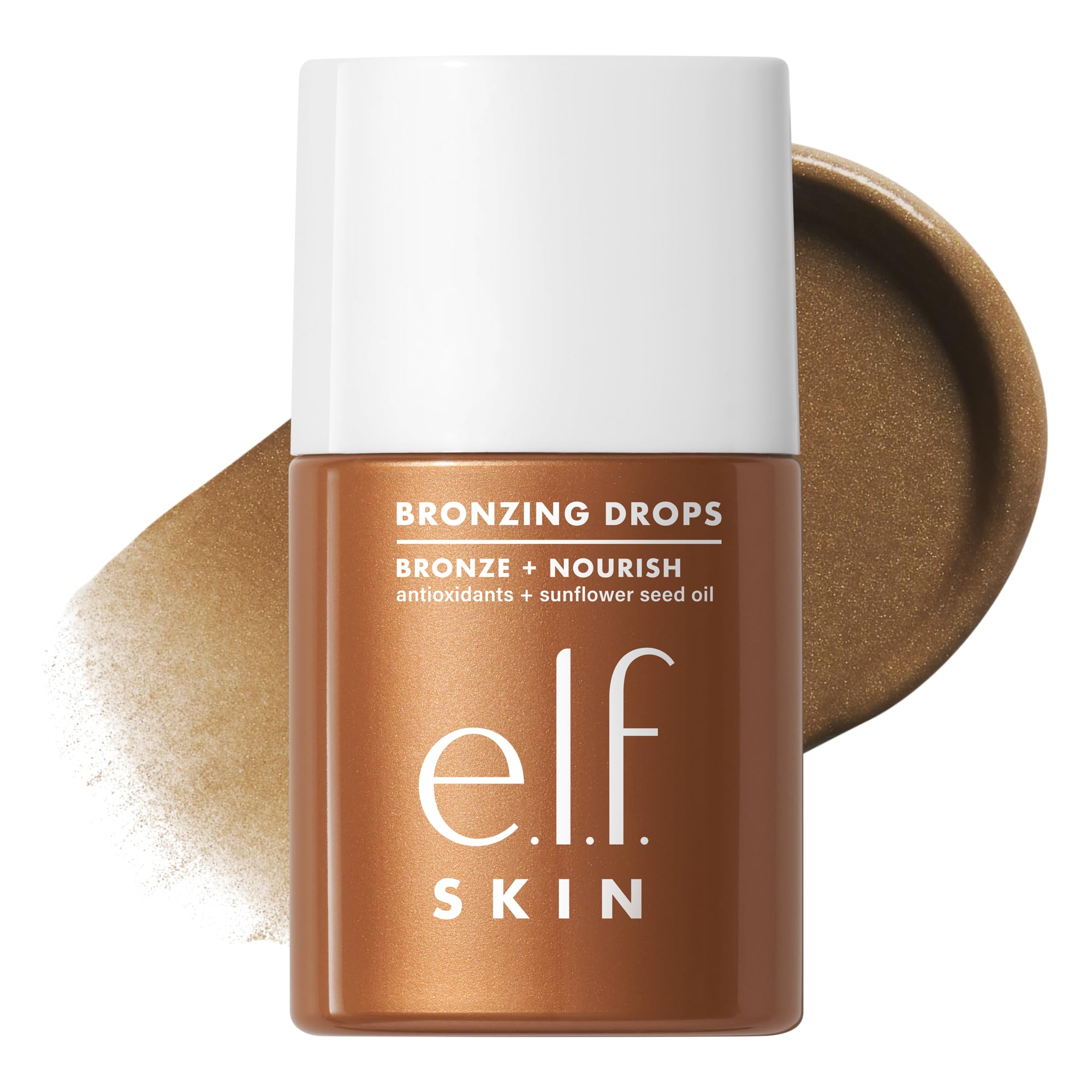 e.l.f. bronzing drops front packaging showing copper gold shade and branding for radiant glow