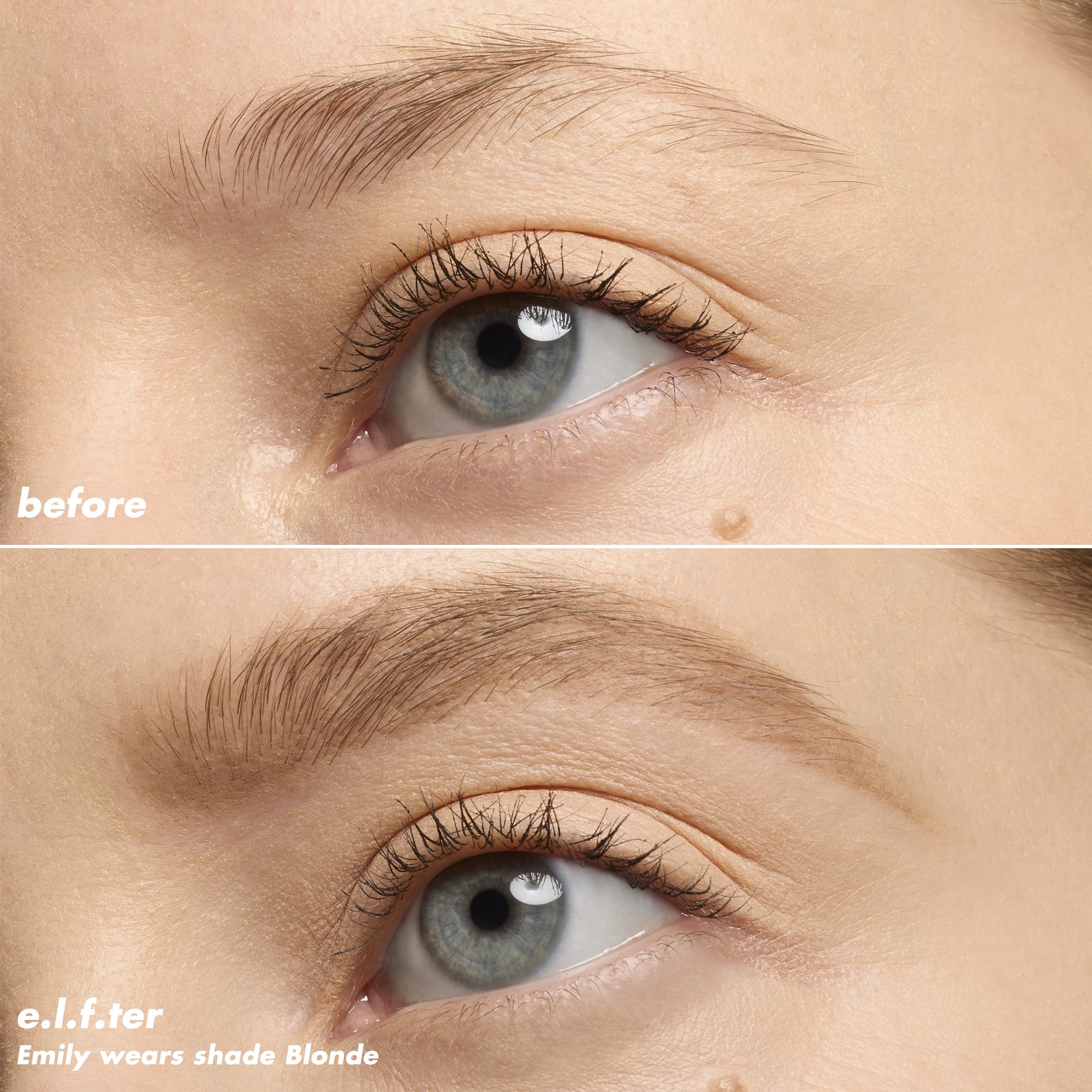 e.l.f. application on blonde model creating natural feathered brows and soft definition