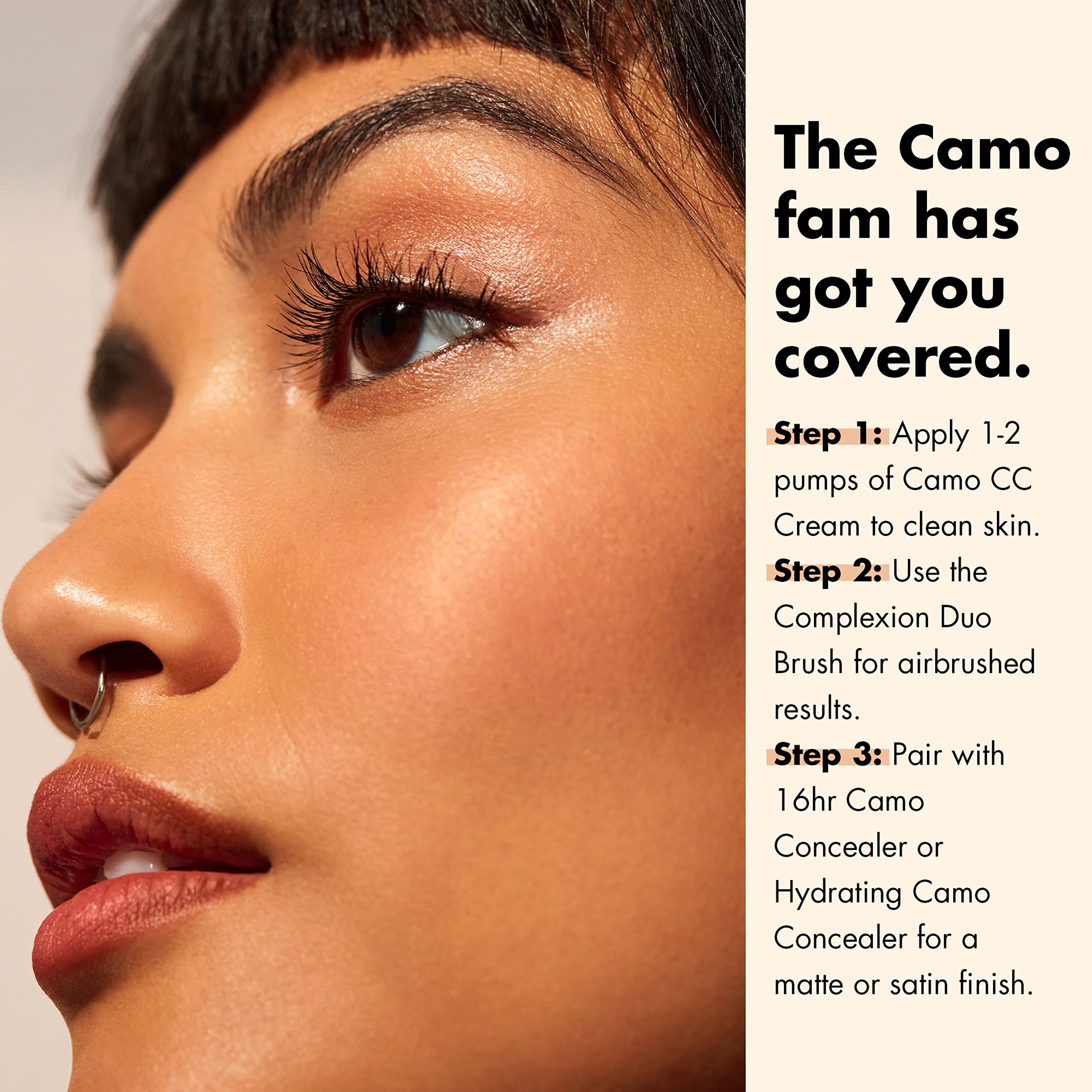 e.l.f. Camo CC Cream applied with Complexion Duo Brush for even finish