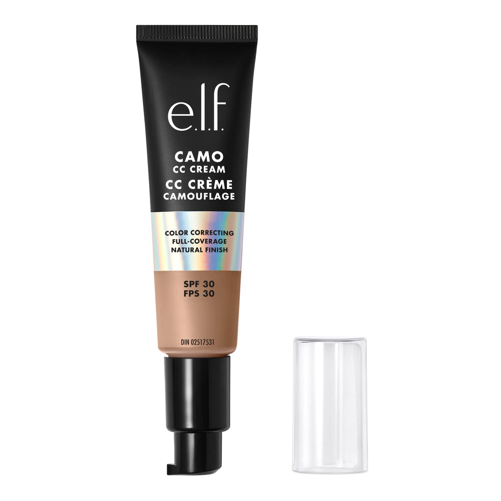 e.l.f. Camo CC Cream tube front view showing shade Medium 370 N and benefits