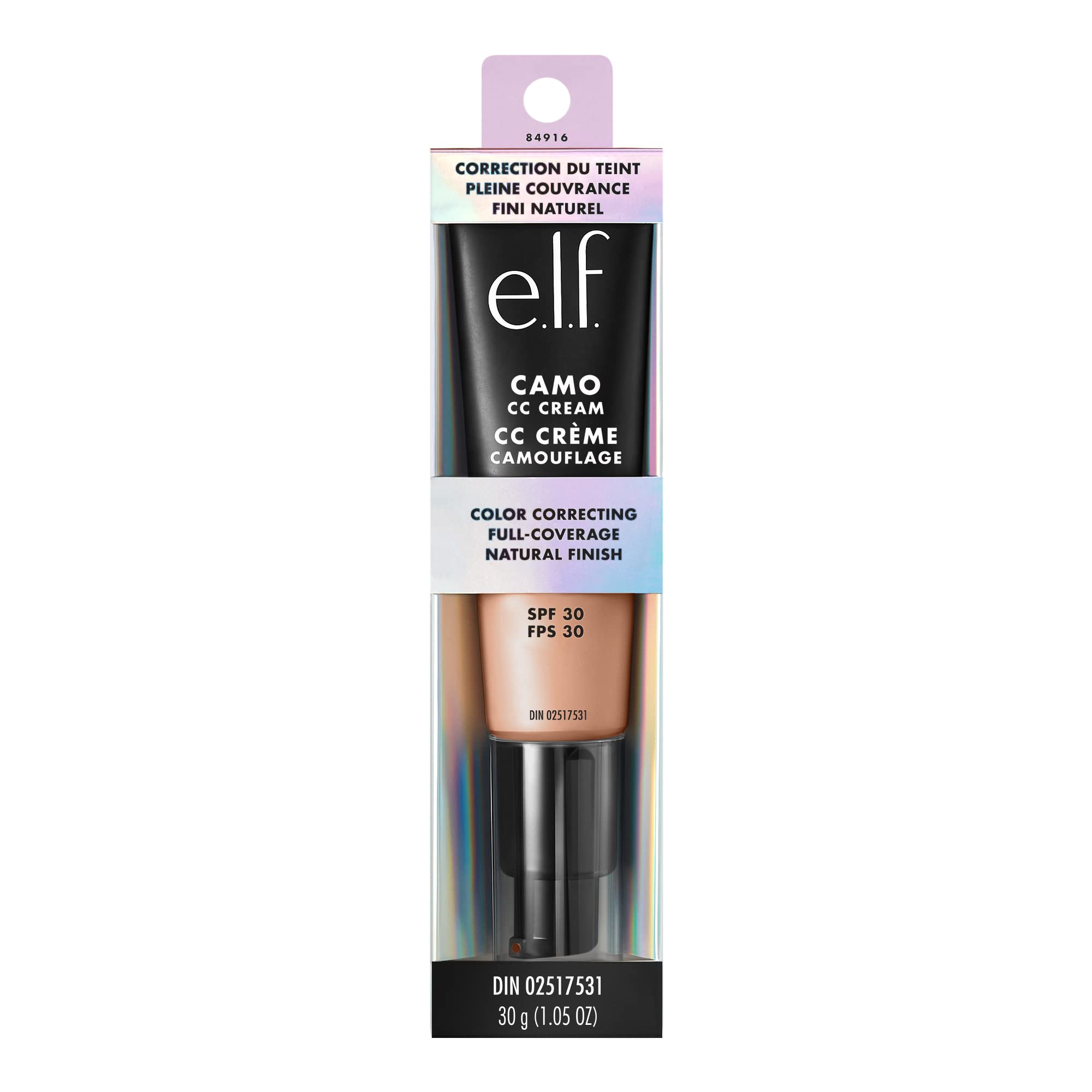 e.l.f. Camo CC Cream cap and tube next to ruler showing size and portability benefit