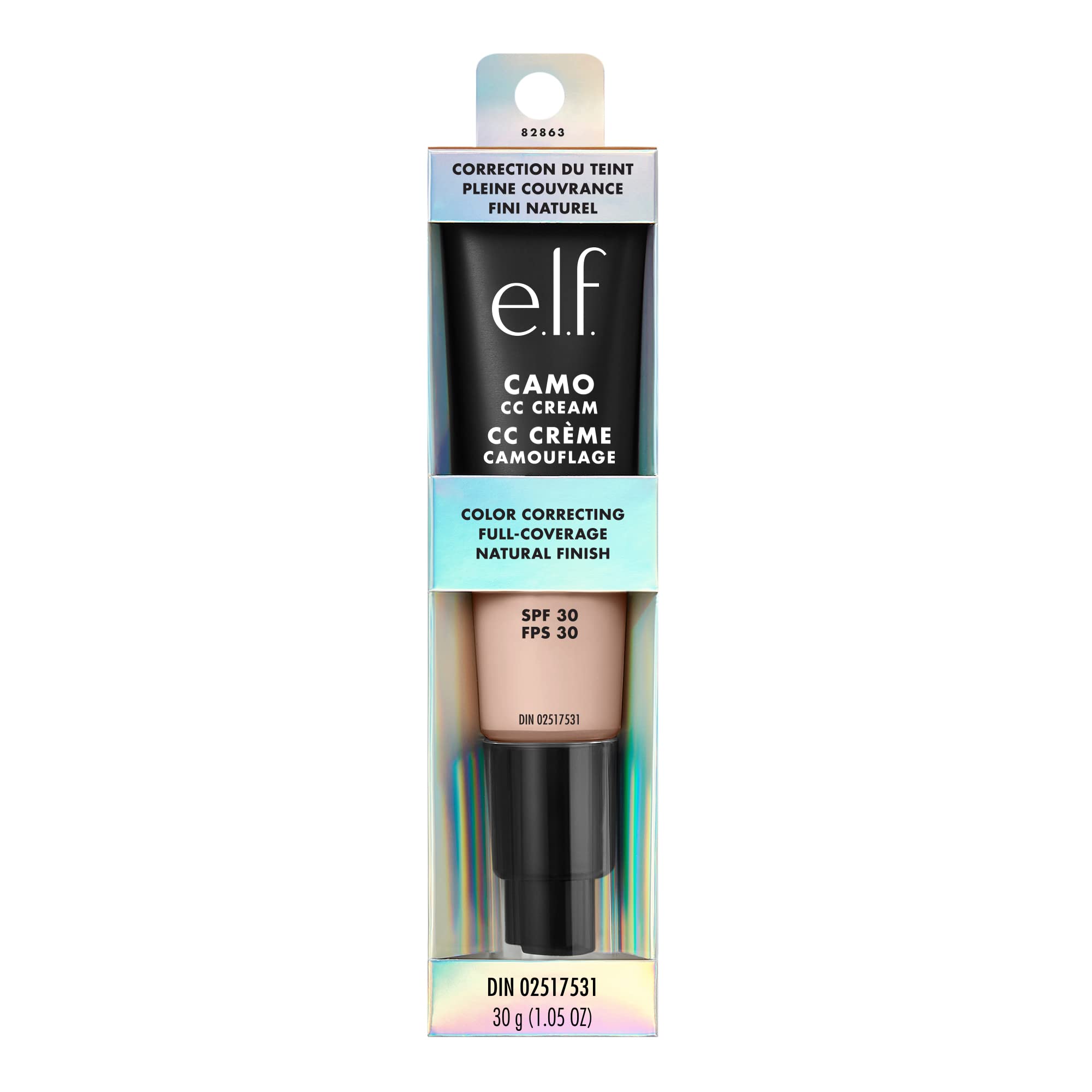 e.l.f. Camo CC Cream next to a coin size comparison indicating 30ml scale