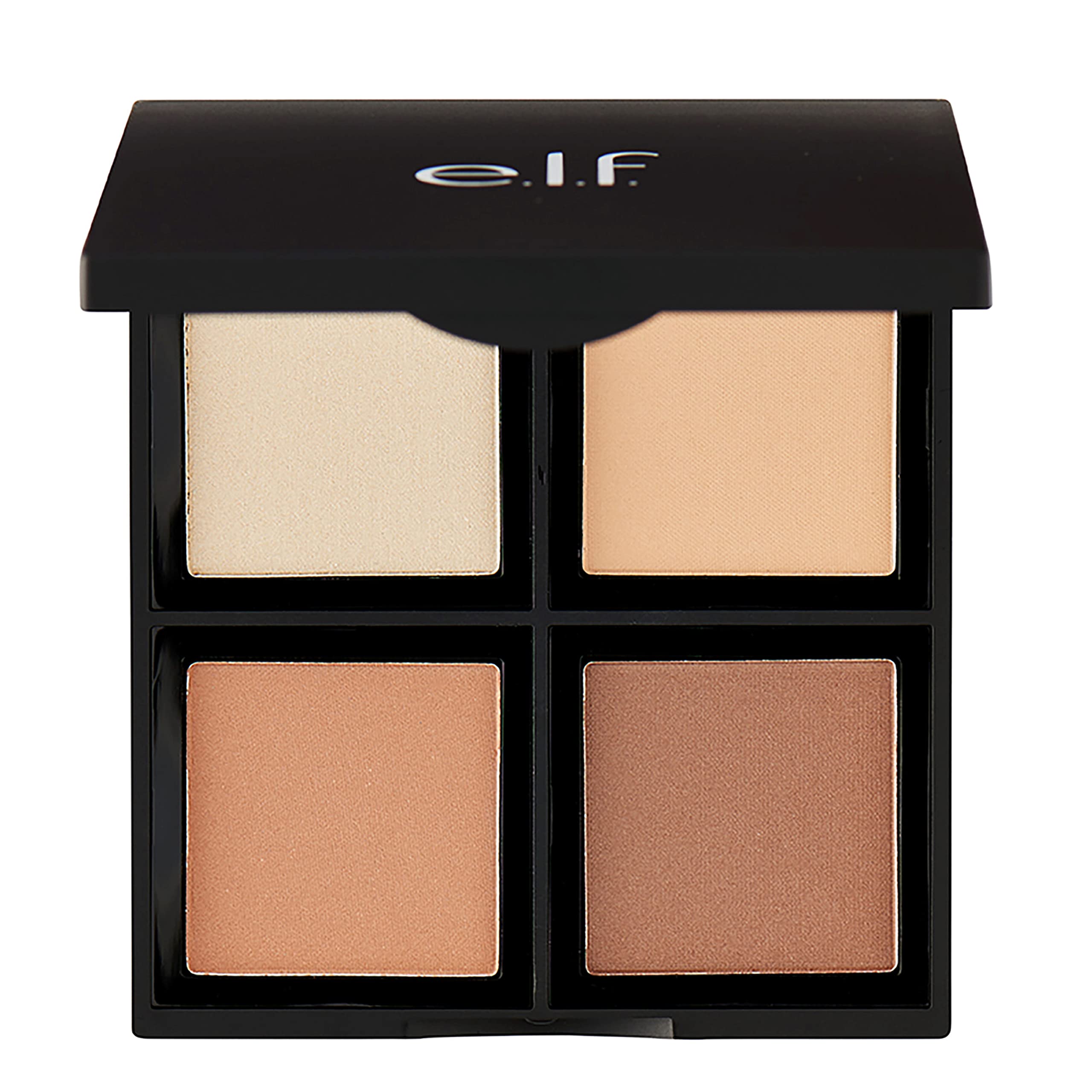 e.l.f. contour palette front open showing four shades and compact mirror for easy touch-ups