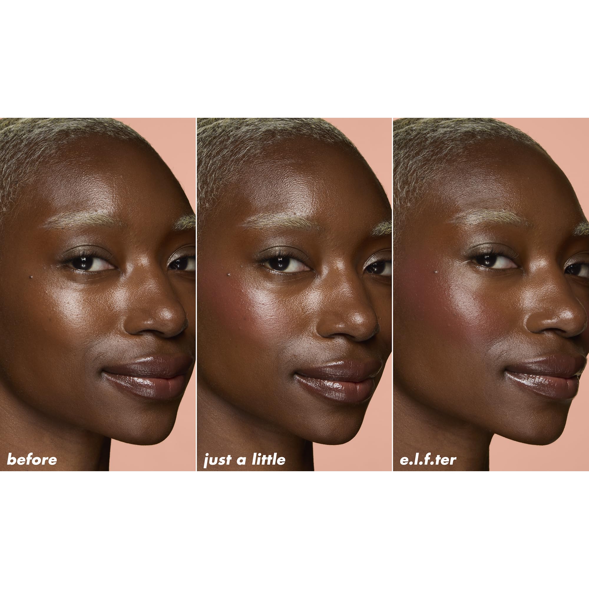 e.l.f. blending blush on cheek with fingers for natural seamless color