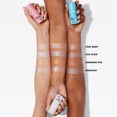 e.l.f. Daily Dew Stick applied on cheekbone demonstrating instant cooling refresh and natural glow