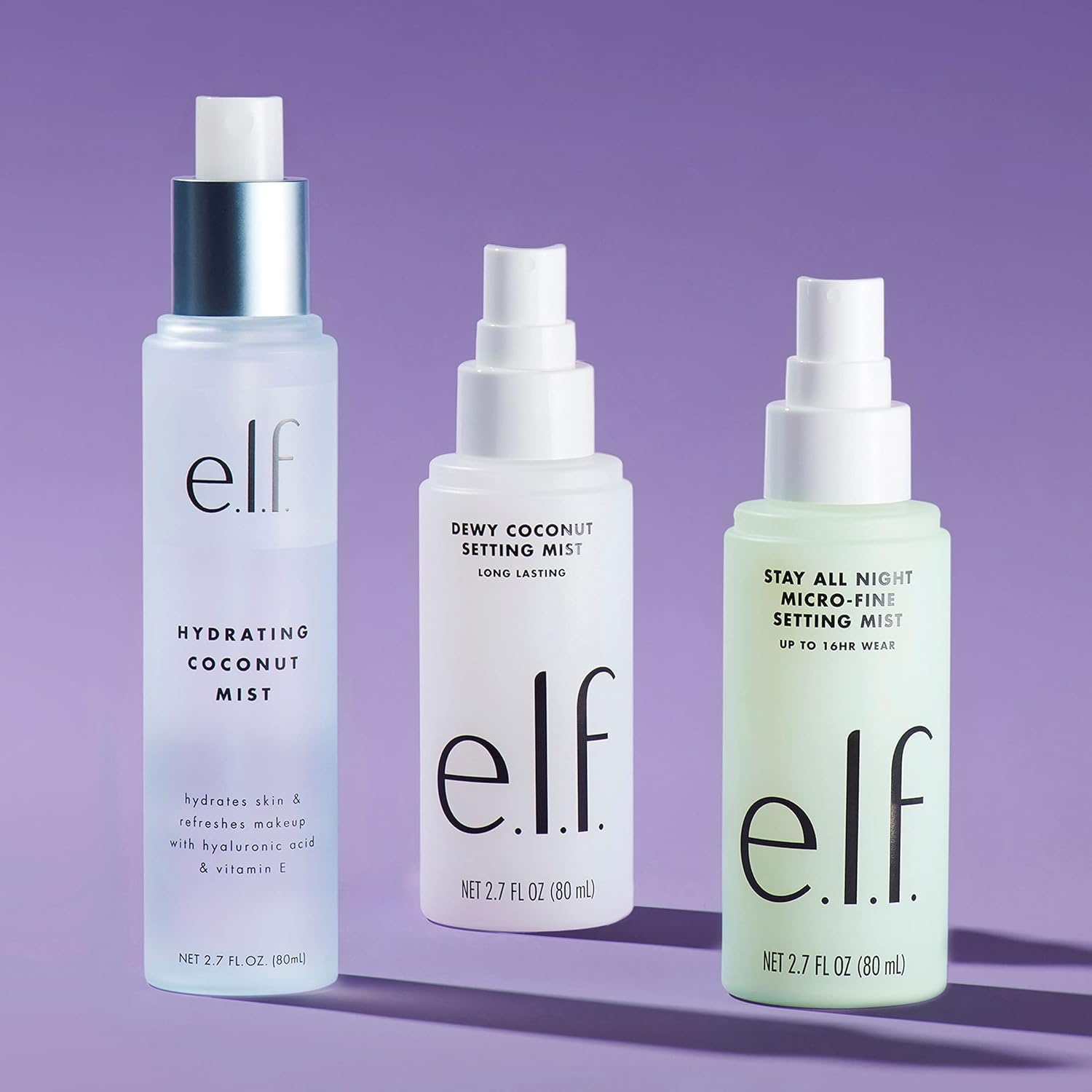 e.l.f. dewy coconut setting mist next to sunglasses to show travel-friendly size