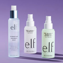 e.l.f. dewy coconut setting mist next to sunglasses to show travel-friendly size