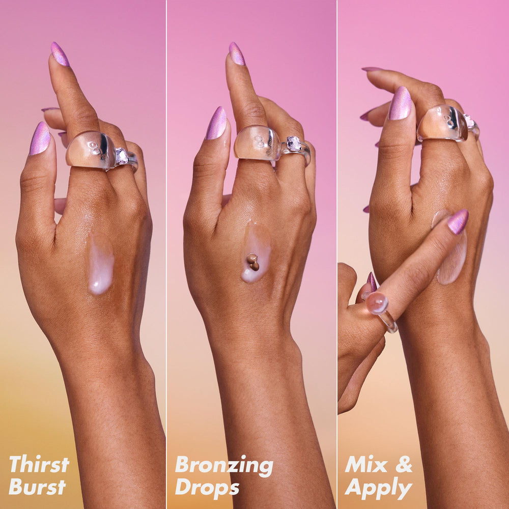 e.l.f. mixed drops on hand demonstrating blendable, dewy finish