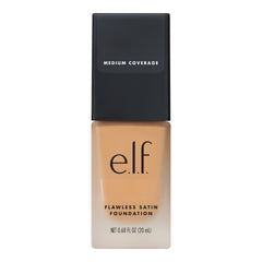 e.l.f. foundation bottle next to makeup brush in lifestyle scene showing easy daily application