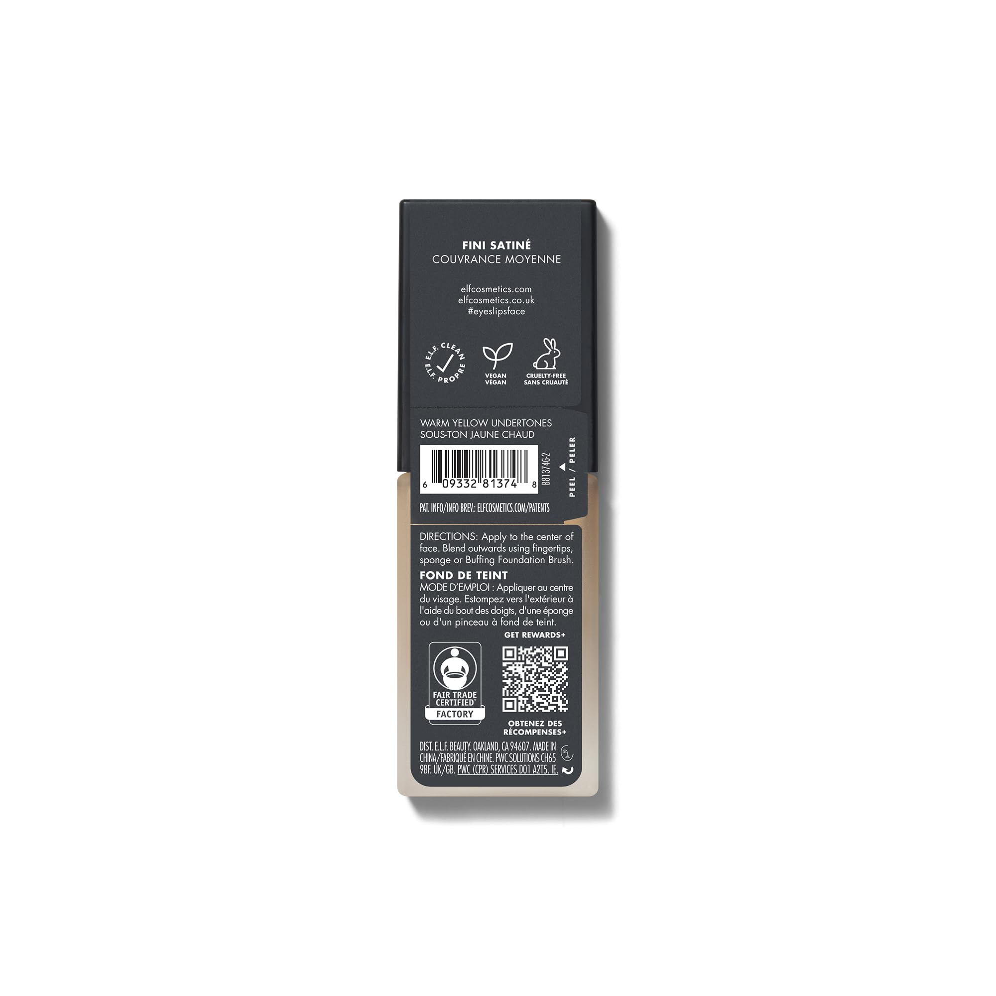 e.l.f. flawless finish in a makeup bag lifestyle scene shows daily use and cruelty-free appeal