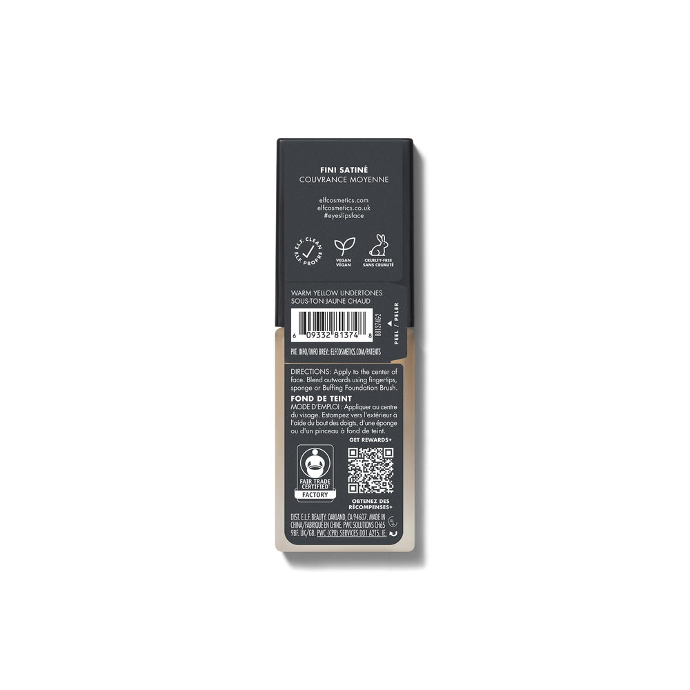 e.l.f. flawless finish in a makeup bag lifestyle scene shows daily use and cruelty-free appeal