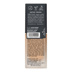 e.l.f. Flawless Finish 0.68 fl oz bottle beside a credit card for scale and travel-friendly size