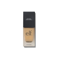 e.l.f. flawless finish size comparison next to common items shows compact 20mL travel benefit