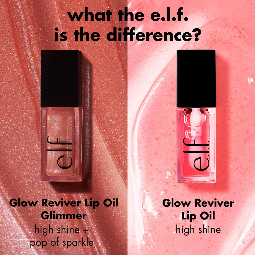 e.l.f. model wearing lip oil in natural light showing radiant, non-sticky shine
