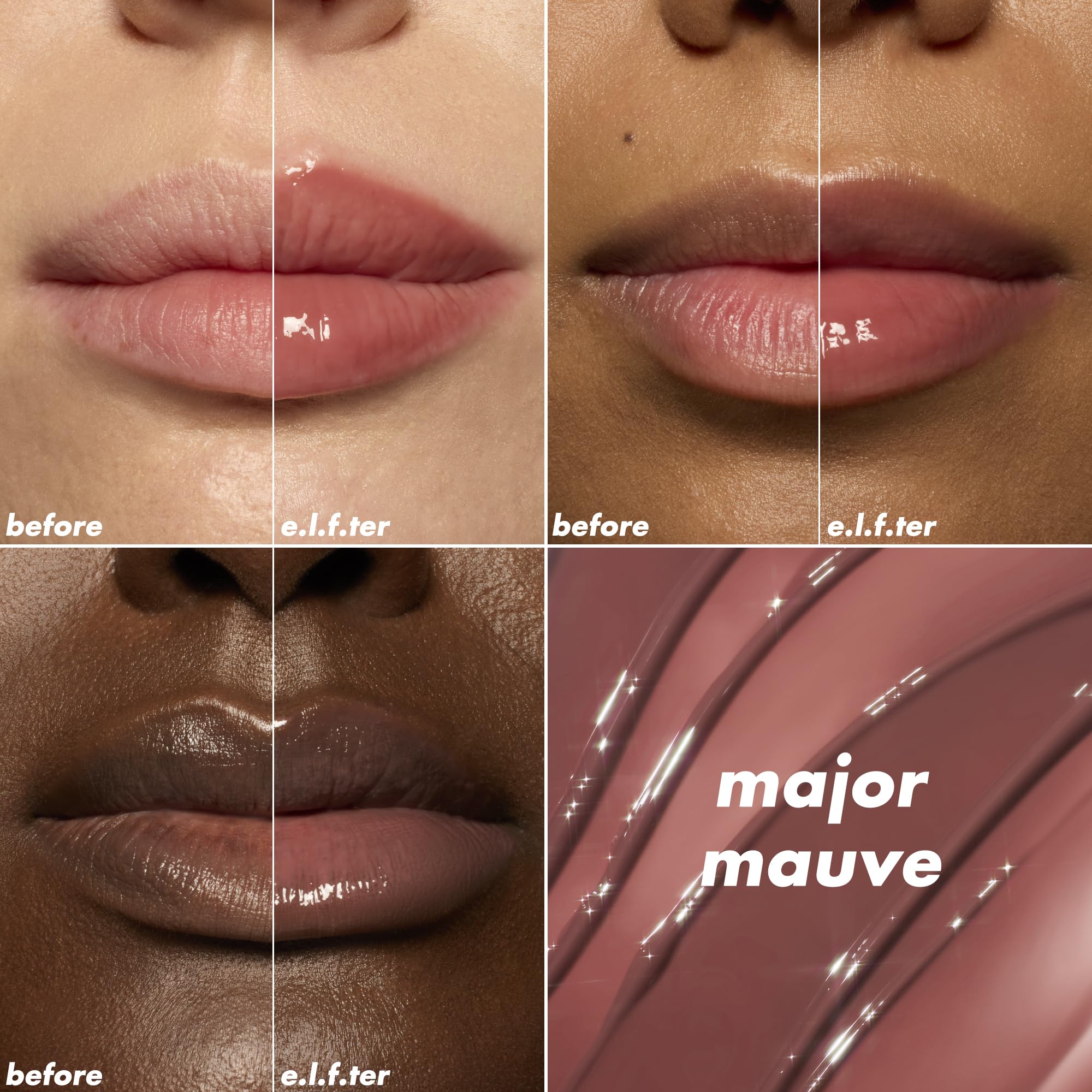 e.l.f. swatch of Major Mauve texture showing glossy finish and moisturizing oils