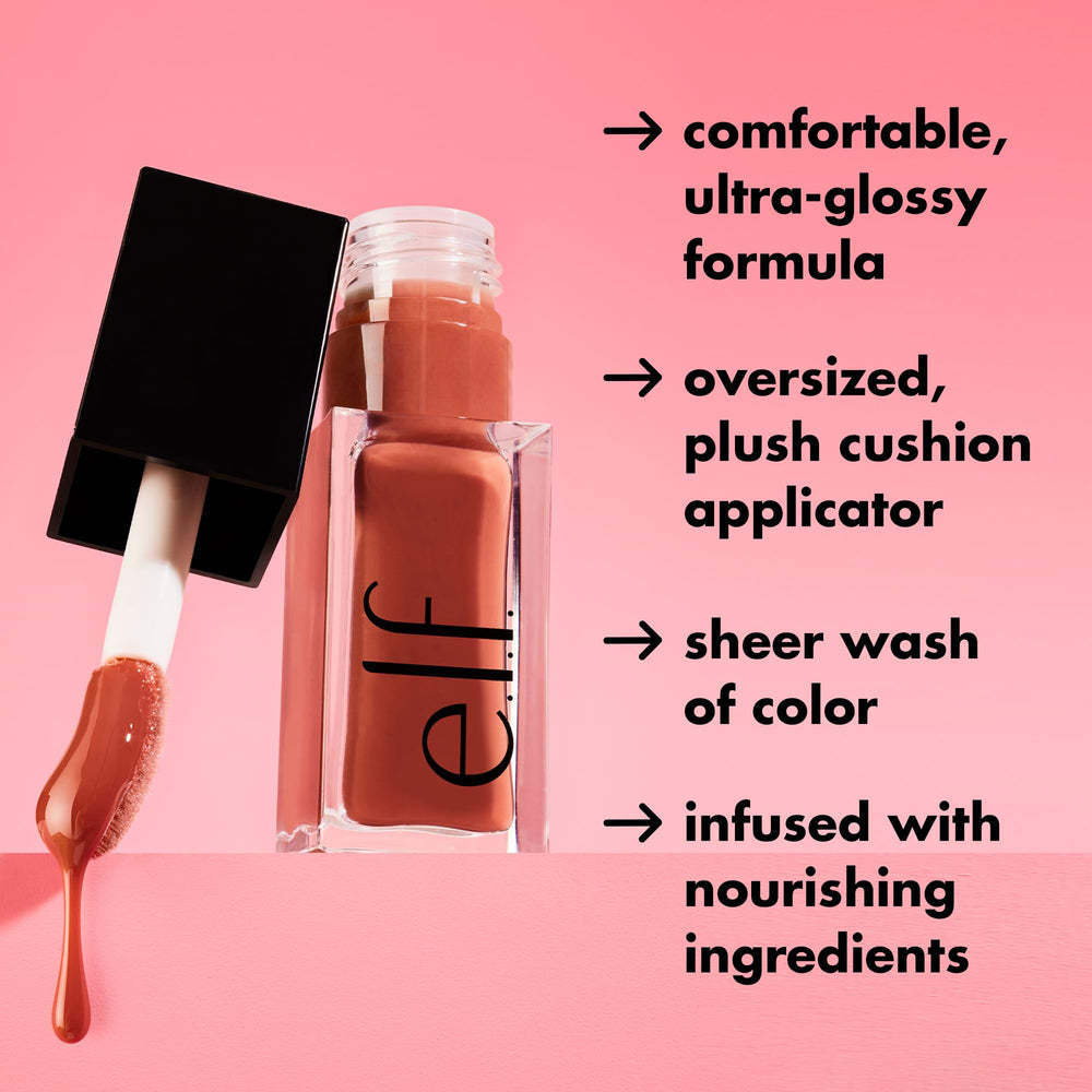 e.l.f. swatches of four shades on arm showing sheer color and glossy finish