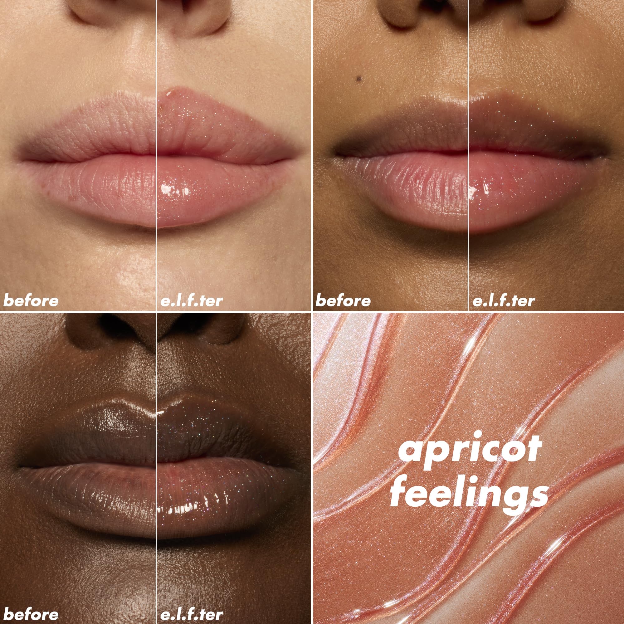 e.l.f. lip oil texture swipe showing high-shine, non-sticky finish benefit