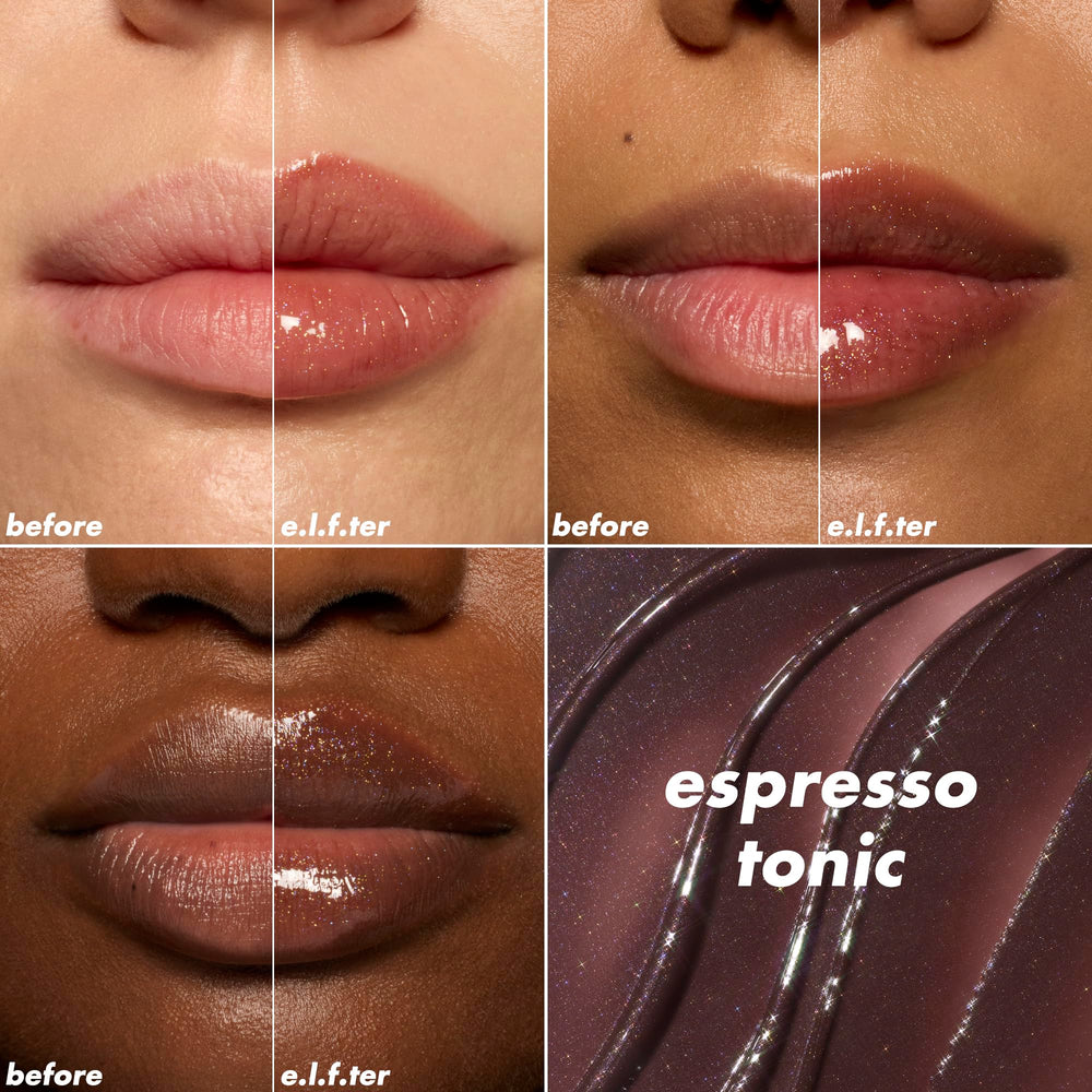 e.l.f. lip oil texture swipe on skin demonstrating glossy, non-sticky benefit