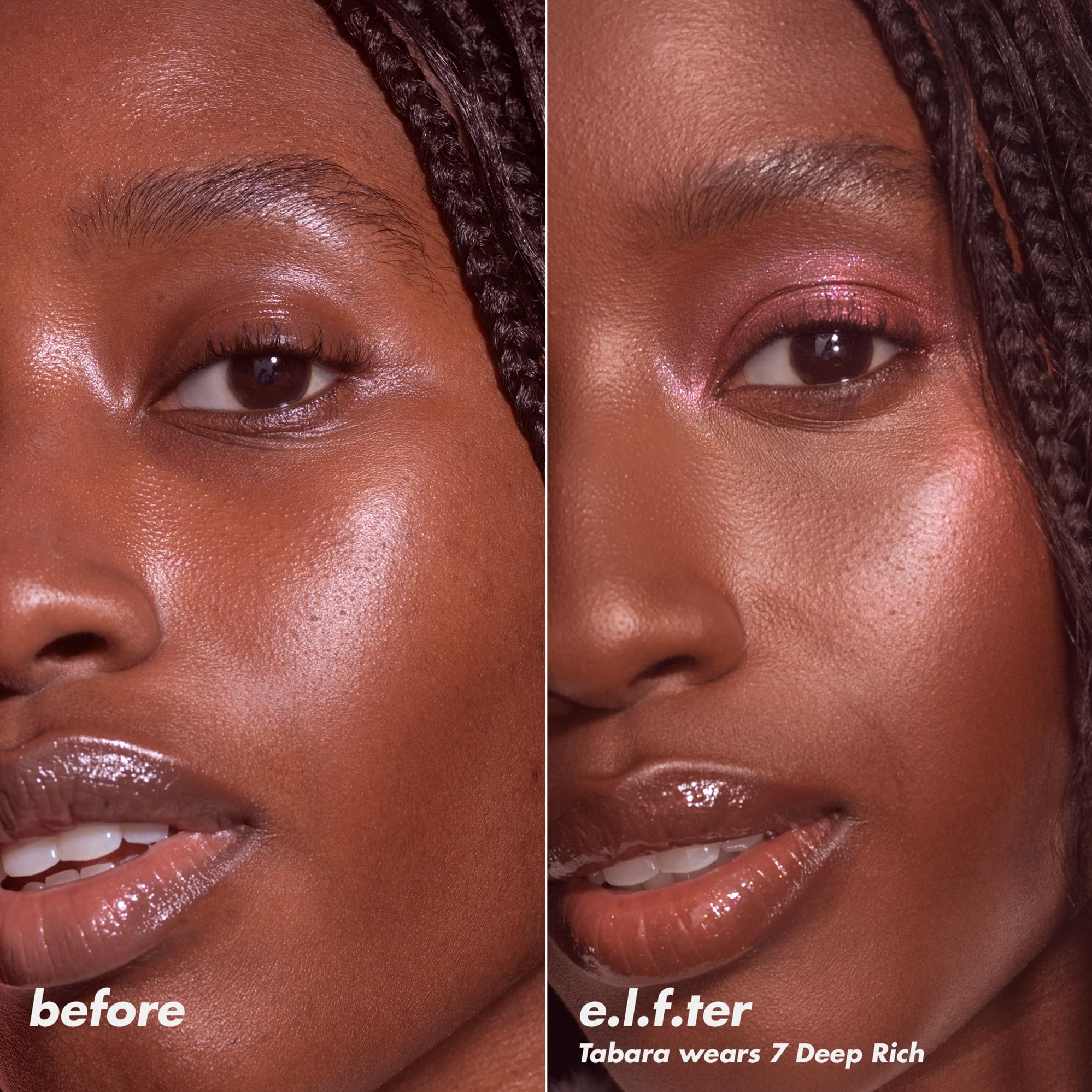 e.l.f. Halo Glow brush swipe swatch demonstrating buildable, natural coverage benefit