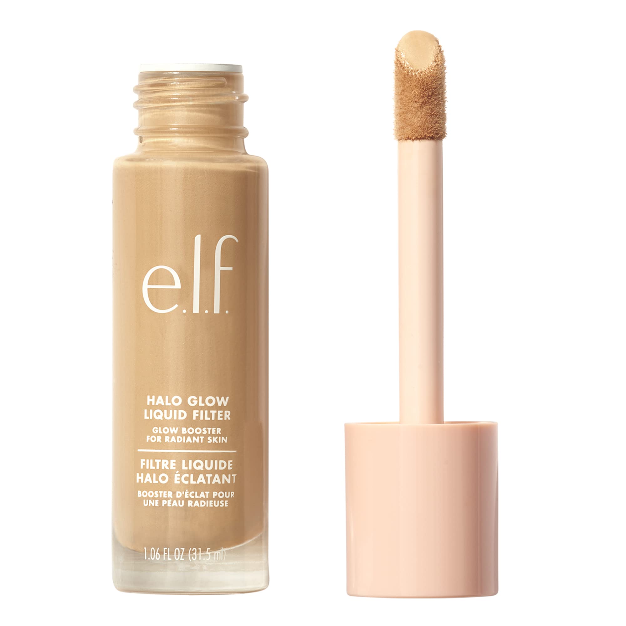 e.l.f. Halo Glow front packaging showing shade 5 Medium/Tan and benefits