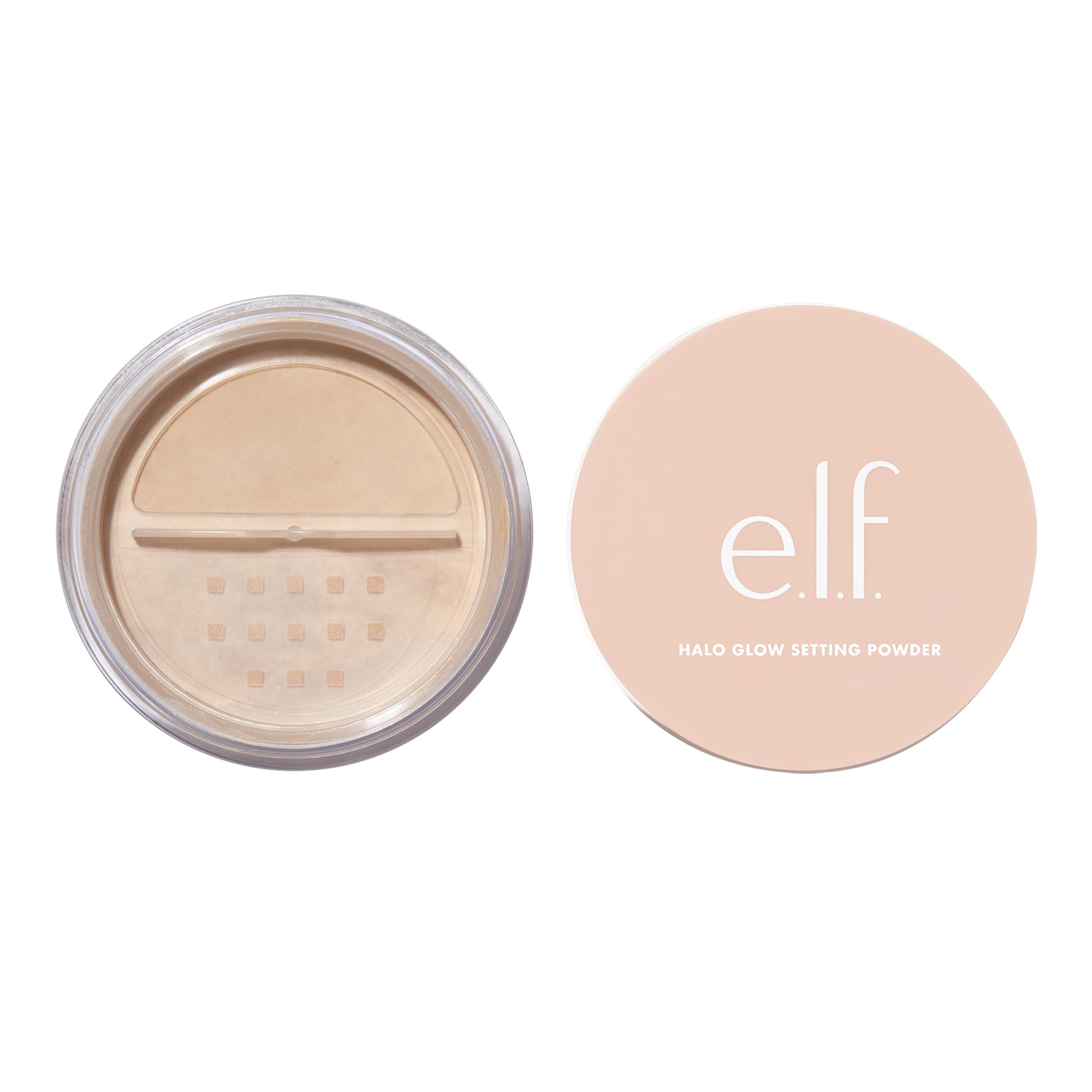 e.l.f. Halo Glow front packaging showing jar and lid, clear product view and sustainable box