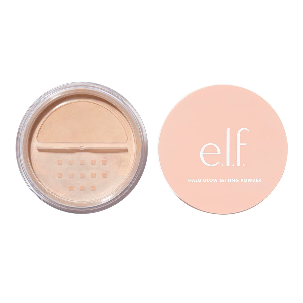 e.l.f. Halo Glow front packaging showing jar and lid, clear product view and sustainable box