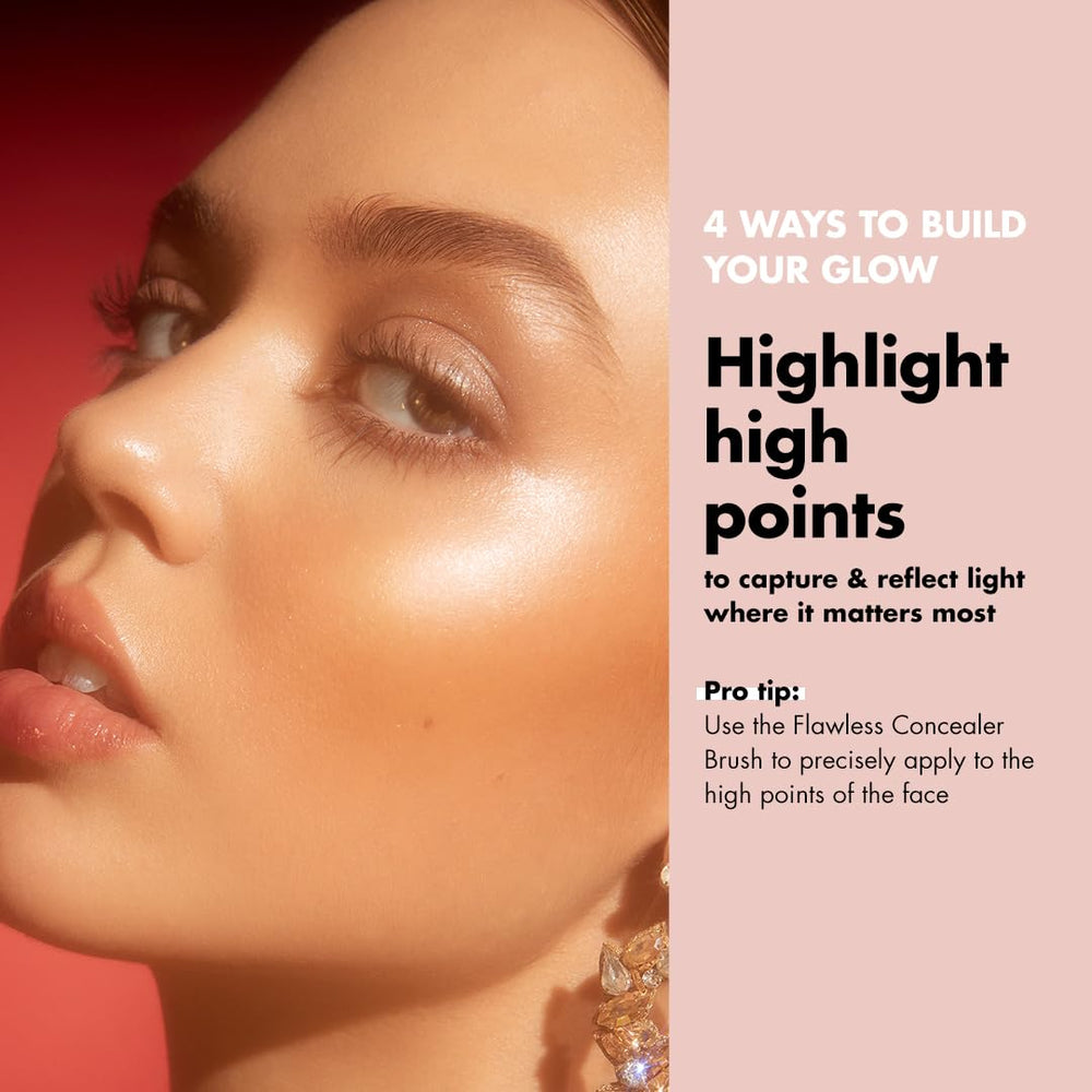 e.l.f. Halo Glow mixed with foundation demonstrating dewy finish
