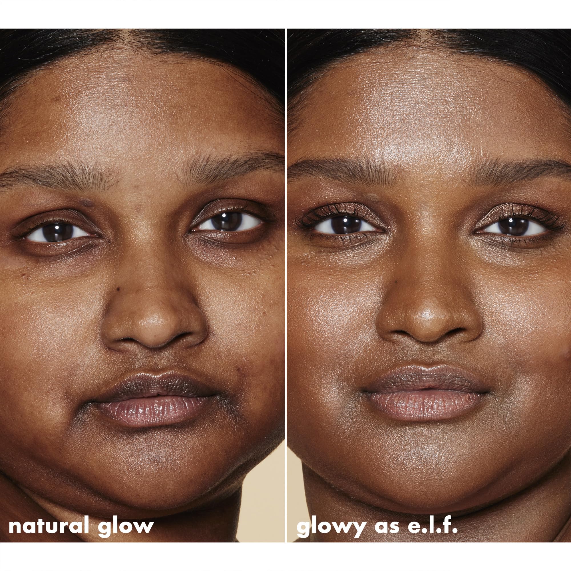 e.l.f. Halo Glow scale and cap details showing product size and travel-friendly design