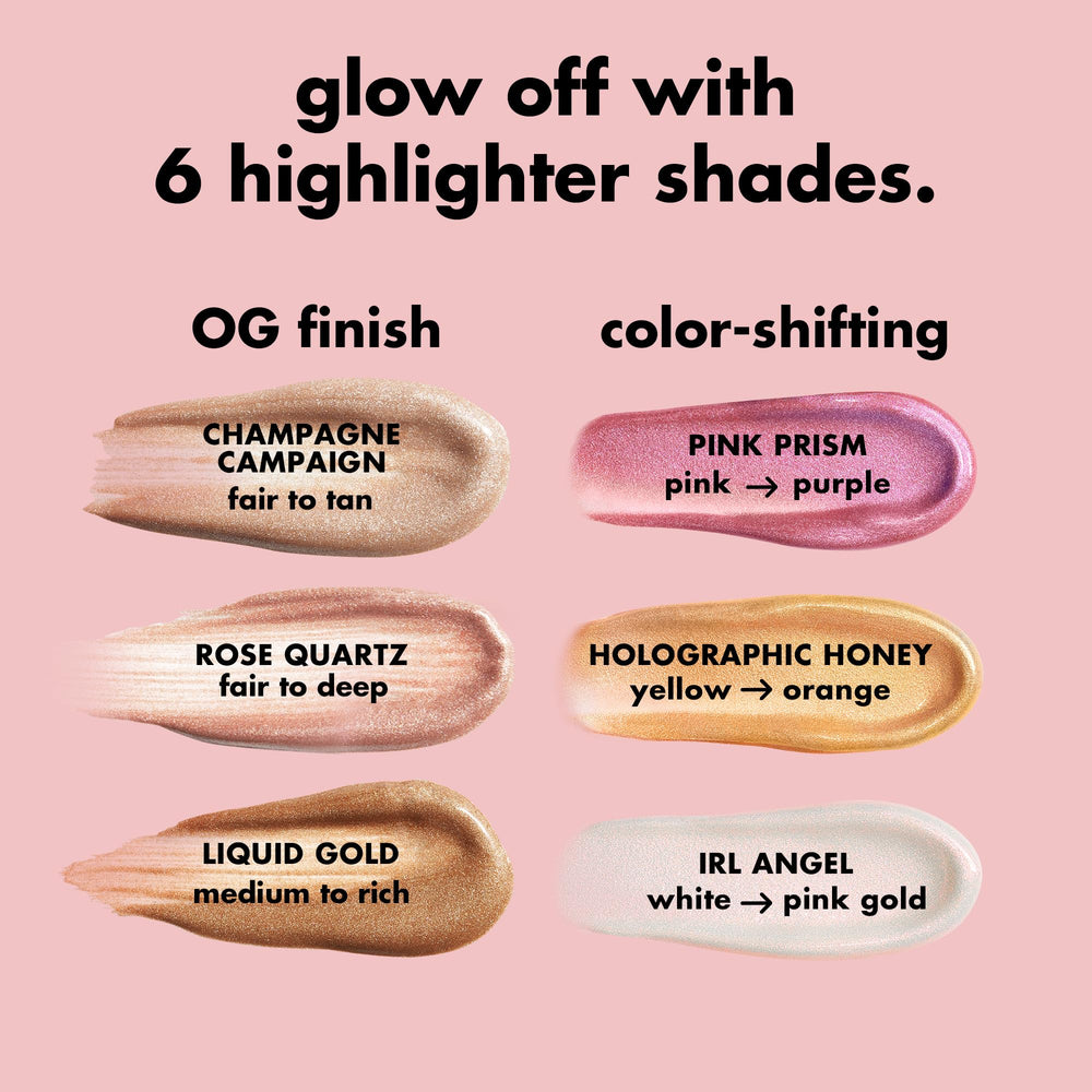 e.l.f. array of six halo glow swatches on arm benefit: shade options for many tones