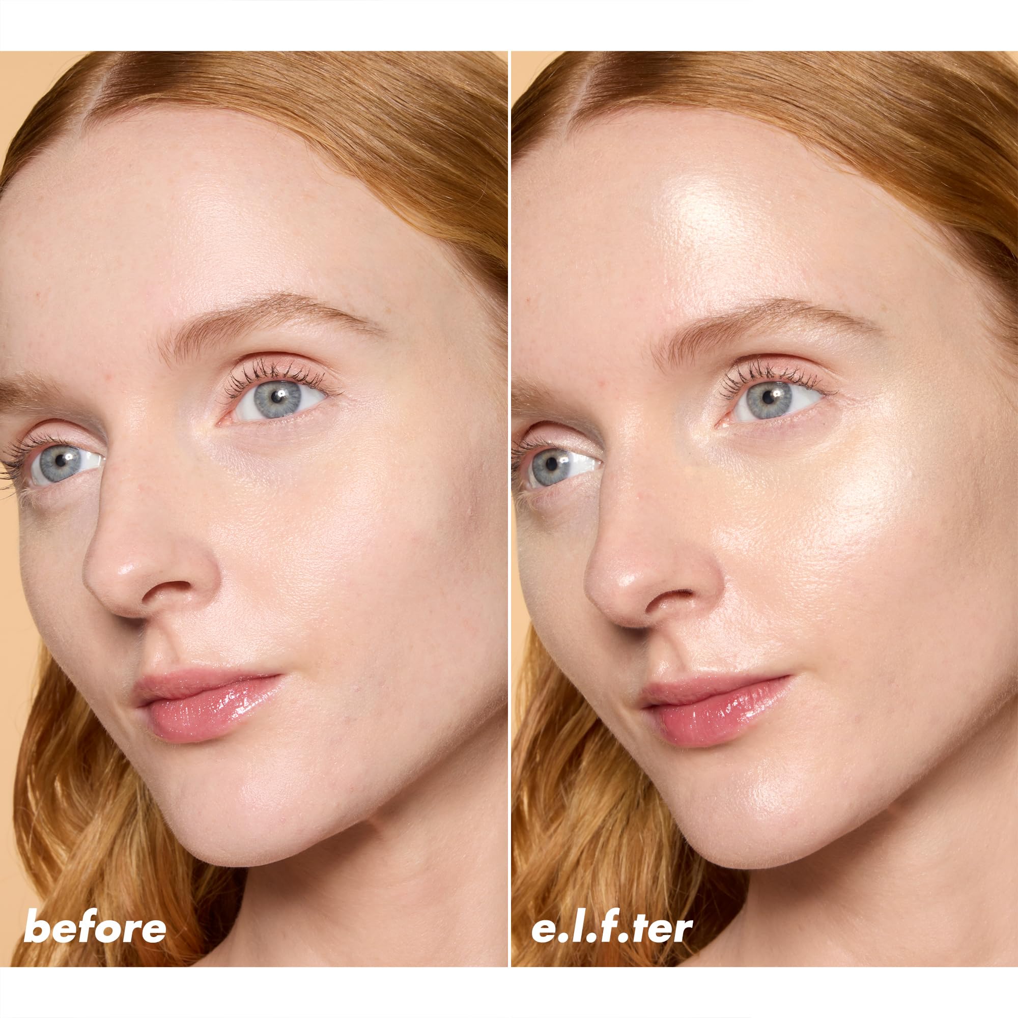 e.l.f. halo glow layered with halo glow beauty wand for amplified glow
